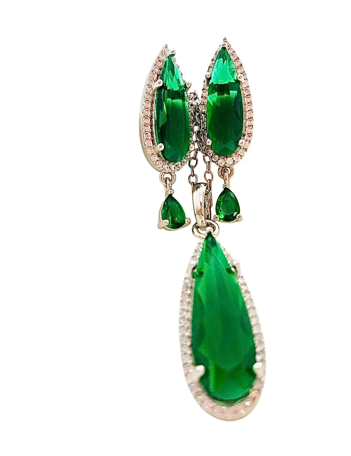 Elegant Green Teardrop Pendant Set