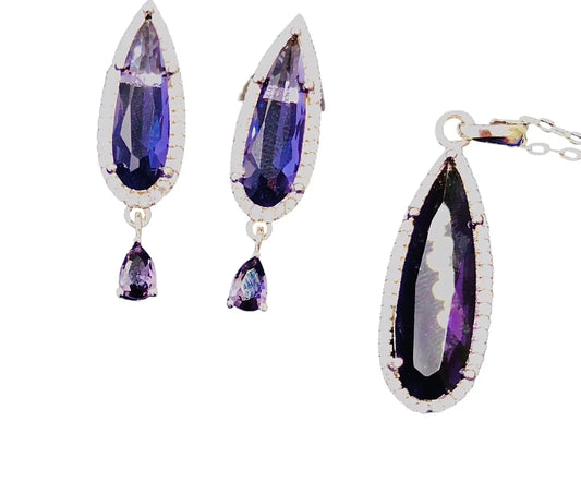 Vibrant Purple Teardrop Earrings Set