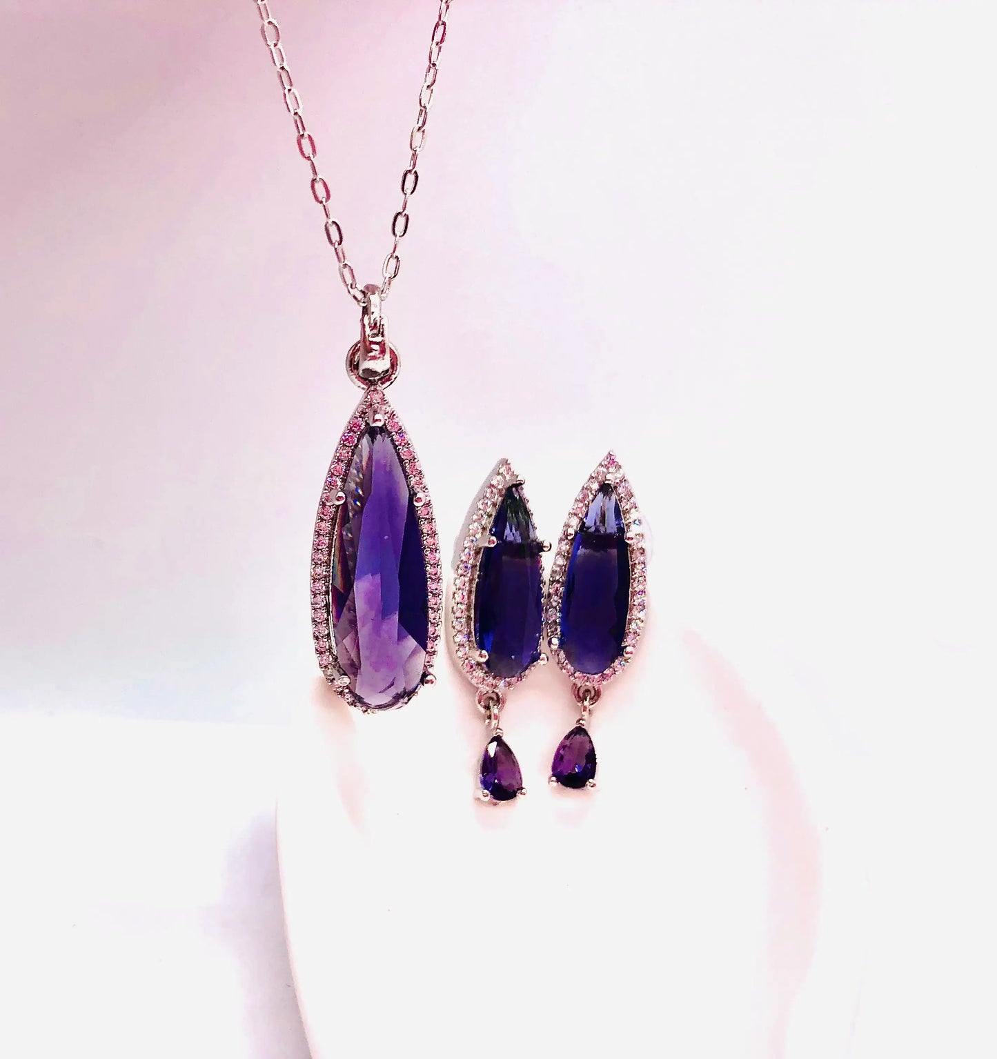 Vibrant Purple Teardrop Earrings Set