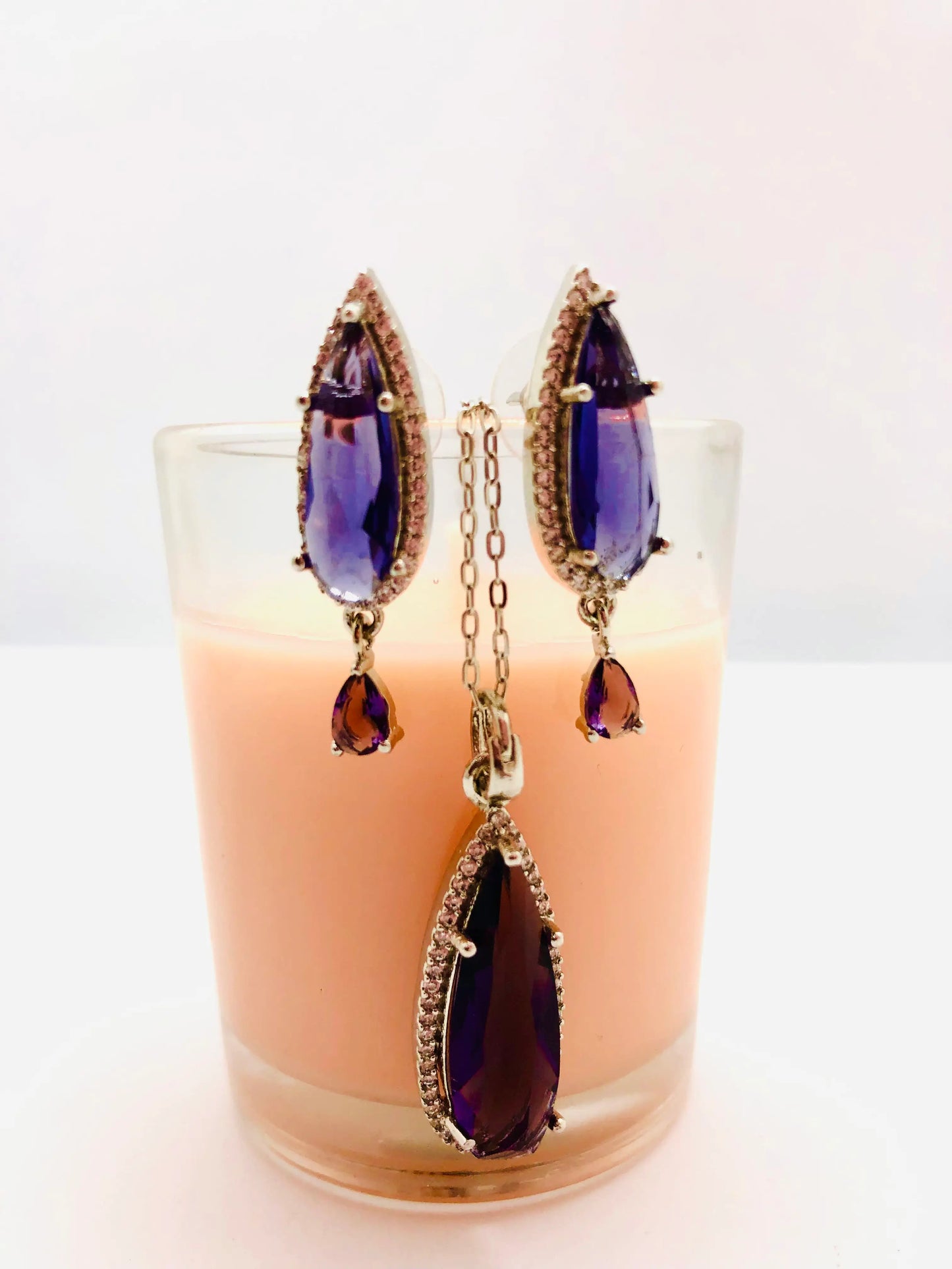 Vibrant Purple Teardrop Earrings Set