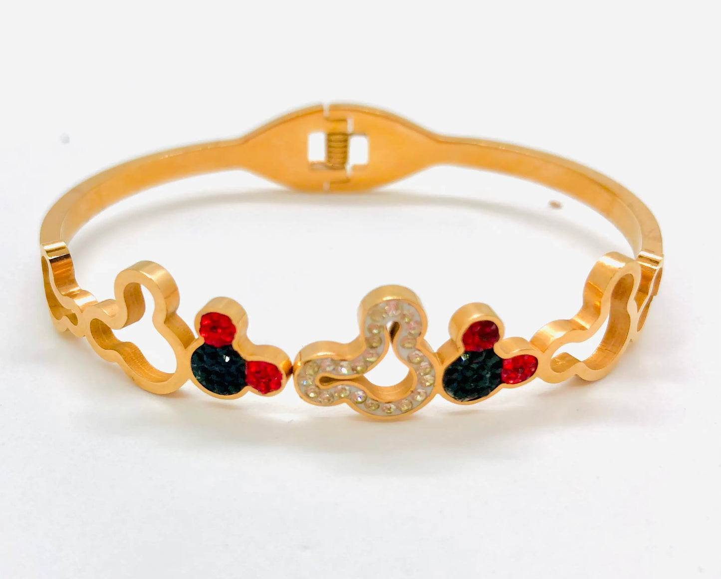 Chic Gold Cuff Bracelet Featuring Red and White Details