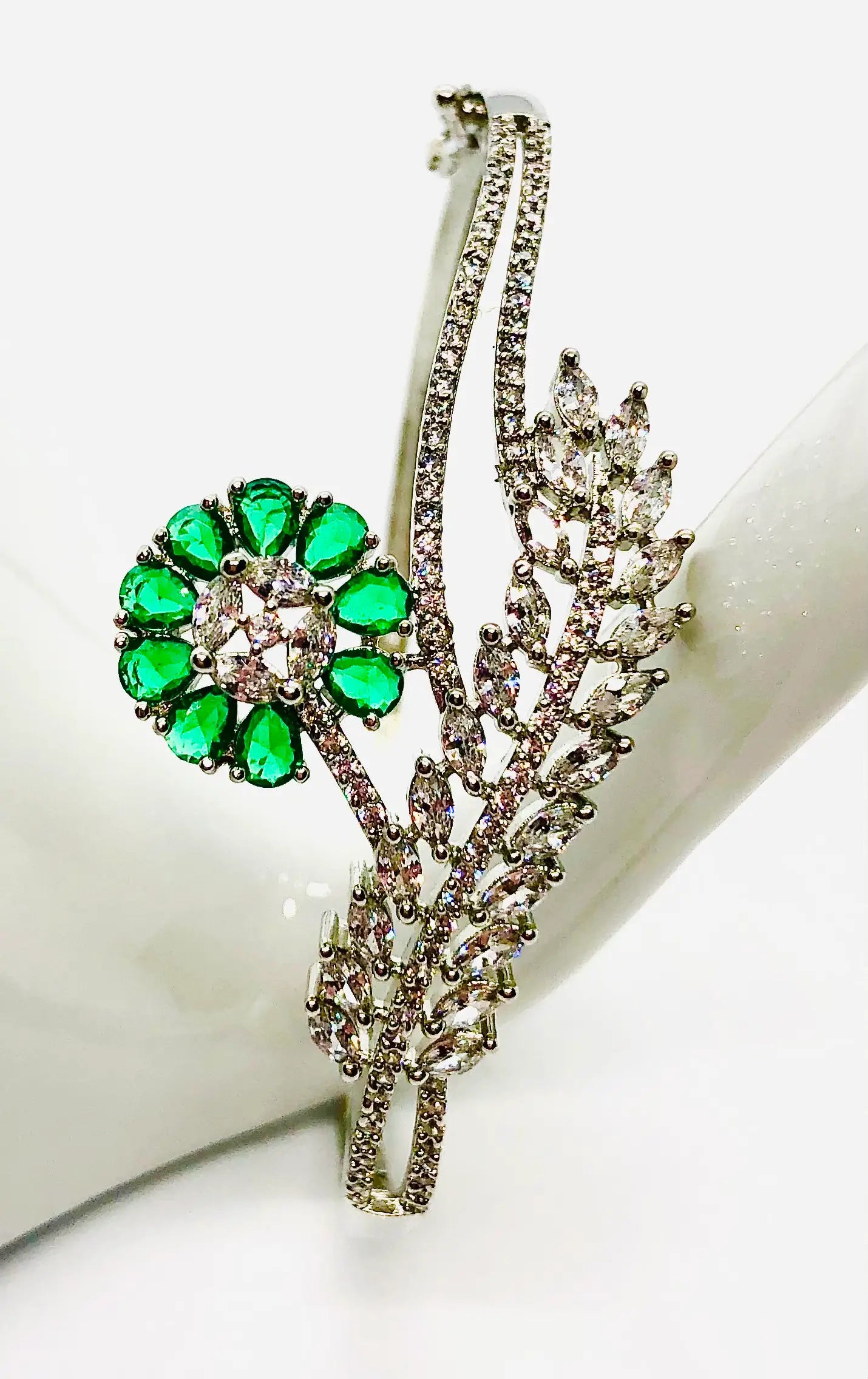 Emerald Floral Silver Bracelet