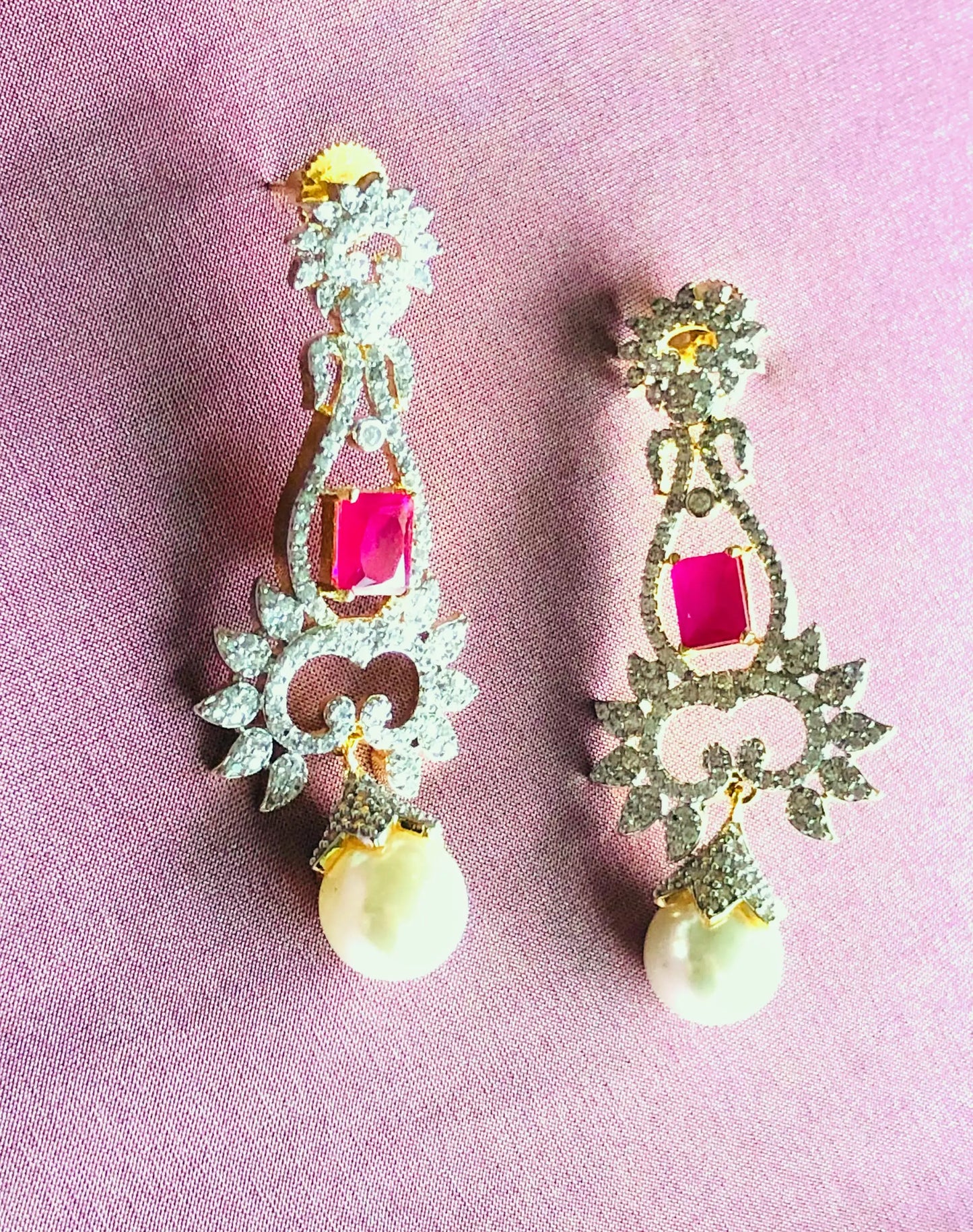 White & ruby danglers