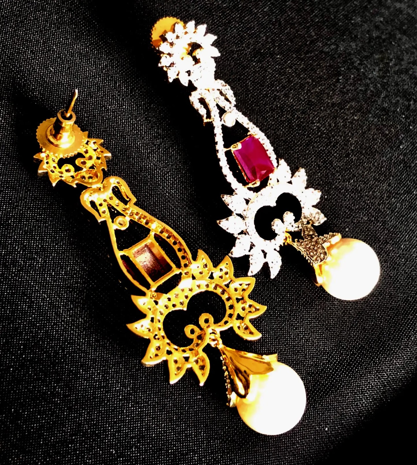 White & ruby danglers