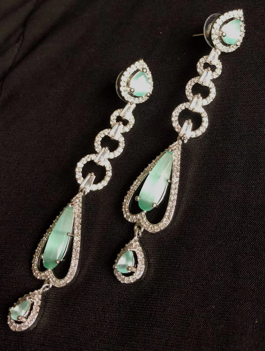 White & teal long danglers