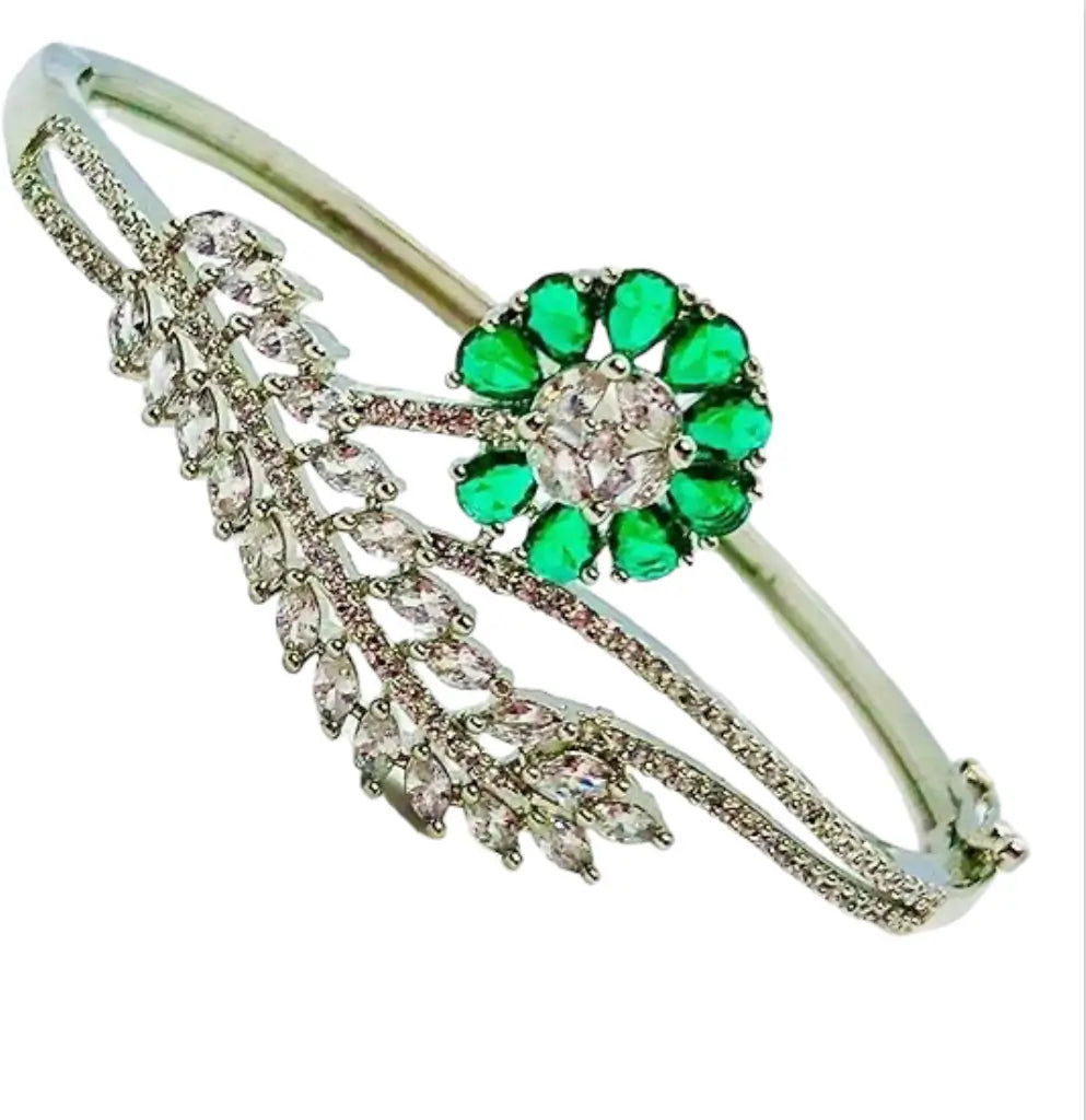 Emerald Floral Silver Bracelet