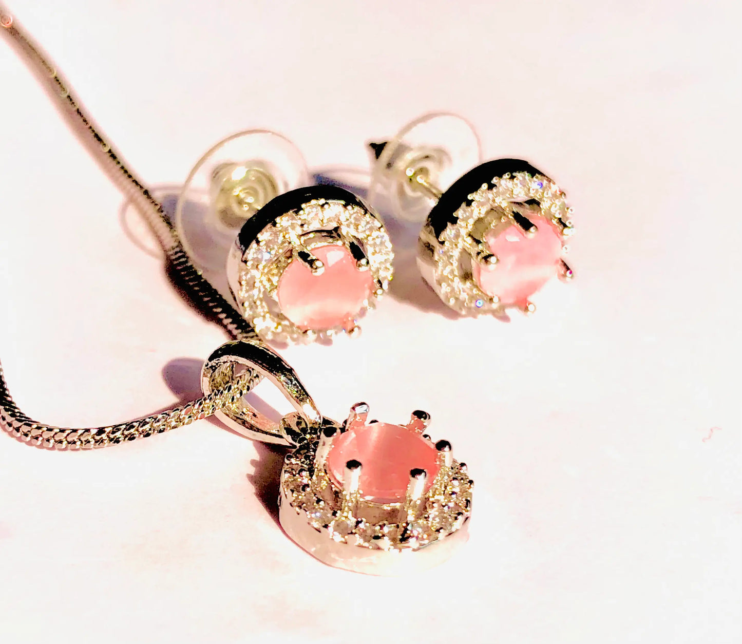 Charming Baby Pink Silver Earrings Set