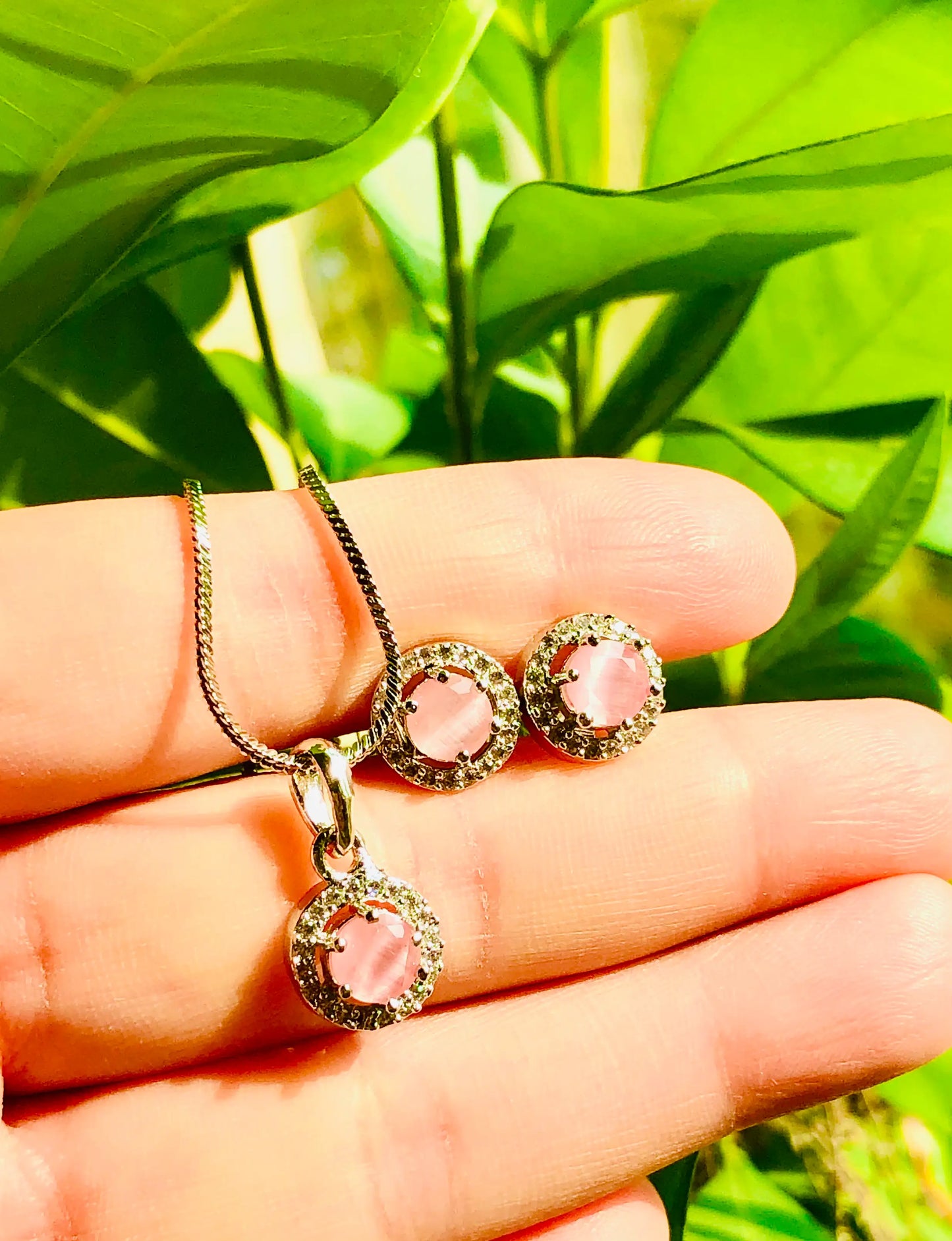 Charming Baby Pink Silver Earrings Set