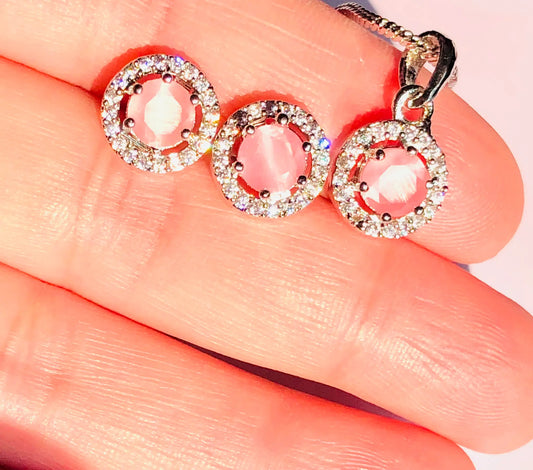 Charming Baby Pink Silver Earrings Set