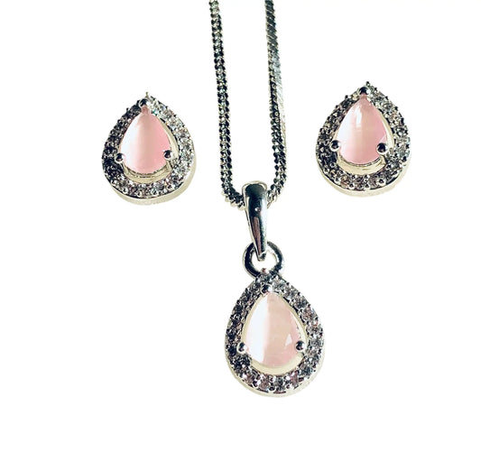 Elegant Teardrop Pink and Silver Charm Set