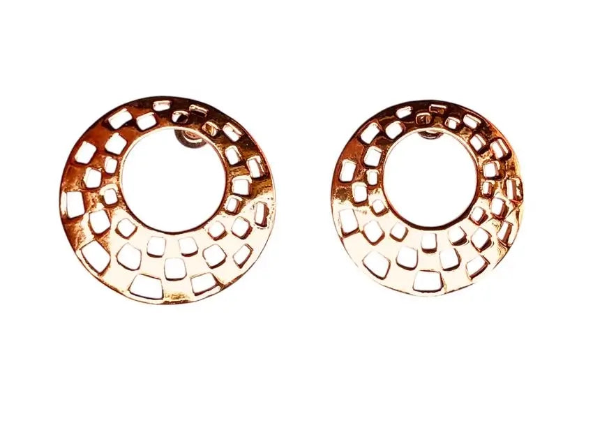 Elegant Rose Gold Checkered Circle Earrings