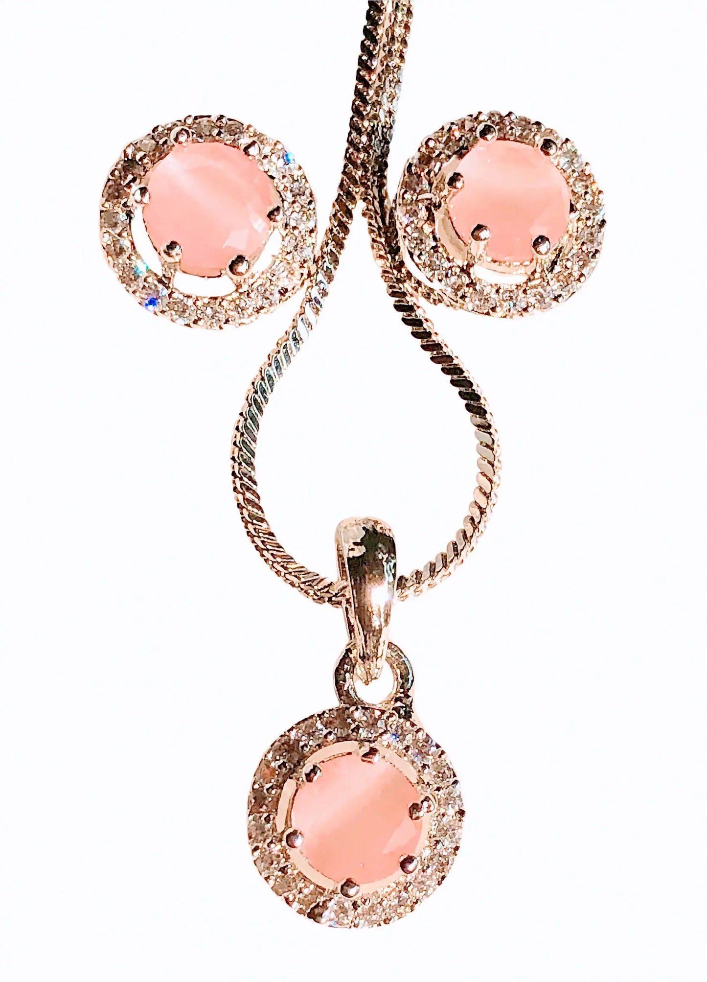 Charming Baby Pink Silver Earrings Set